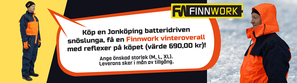 Köp en Jonköping batteridriven snöslunga, få en Finnwork vinteroverall med reflexer på köpet