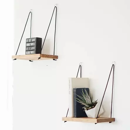 Moderni ja Rustiikkinen Seinä Hylly, 100% Kuusipuuta, Käsintehty, Pähkinänvärinen, 40x50x13 cm, 2 kpl, Kantavuus 1,05 kg - Seinähyllyt - 8681875395020 - 1
