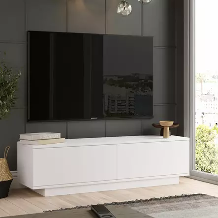 TV-taso, valkoinen, 140 cm leveä, kestävä, tilava - TV-tasot - 8683342403870 - 2