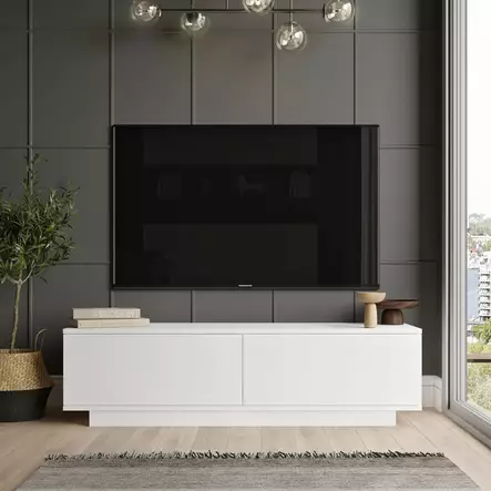 TV-taso, valkoinen, 140 cm leveä, kestävä, tilava - TV-tasot - 8683342403870 - 1