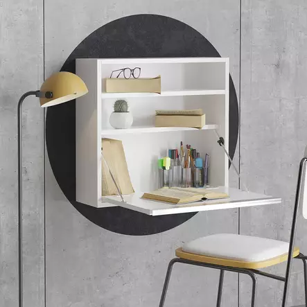 Moderni Valkoinen Opiskelupöytä - 100% Melamiinipinnoitettu, 18 mm Paksuus, 64x60x20 cm, Useita Hyllyjä - Työpöydät - 8681875025590 - 1