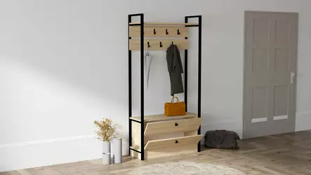 Teollinen Hall Standi - Kestävä ja Tyylikäs Säilytysratkaisu - 90x180x33 cm - Safiirinmusta - Eteiskaapit - 8683342851770 - 1