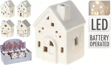 Keraaminen talo led 8 cm=20 - Joulukoristeet ja -tekstiilit - 8719202748710 - 1