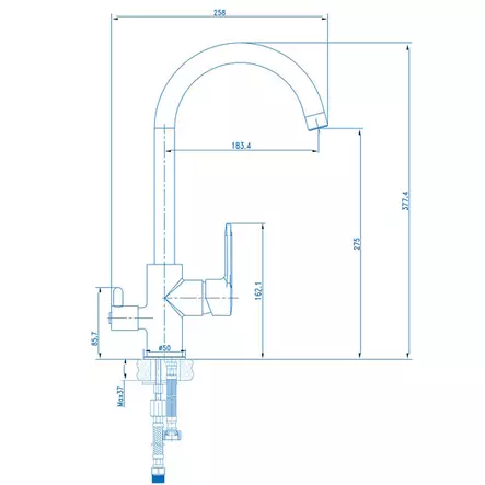 Keittiöhana KORTE harjattu teräs, astianpesukoneliitäntä - Poistoerät - 0283080137600 - 2