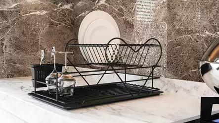 Kestävä ja Tyylikäs 100% METALLINEN Astiankuivausteline, Musta, 47x32x24 cm, Tilaa Säästävä ja Kestävä Muotoilu - Päivittäiskeittiötarvikkeet - 8683742470090 - 1