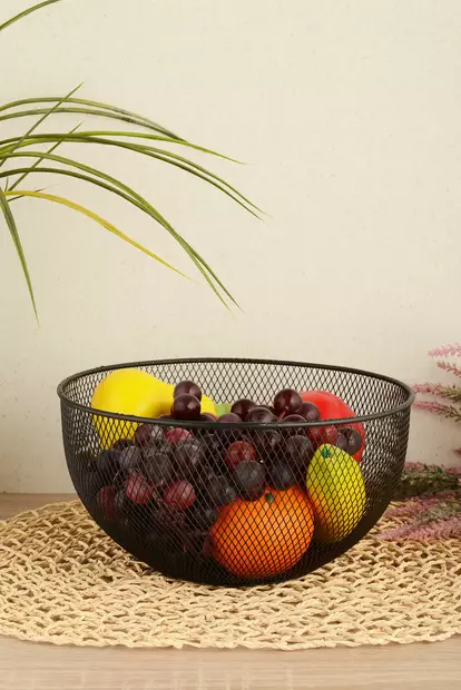 Metallinen Hedelmäkori - Tyylikäs Musta Keittiötarvike (25,5 x 25,5 x 14 cm) - Kestävä ja Käytännöllinen Säilytysratkaisu - Tarjoiluastiat - 8684283721580 - 2