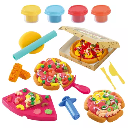 Muovailuvahasetti pizzaleikki Playgo - 4 x 28 g - Lelumassat ja limat - 6410416567310 - 1