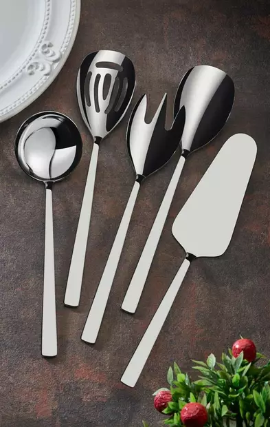 Palvelusetti (5 osaa), hopea, 20 x 6 cm, kestävä, helppo puhdistaa - Päivittäiskeittiötarvikkeet - 8684283619450 - 1