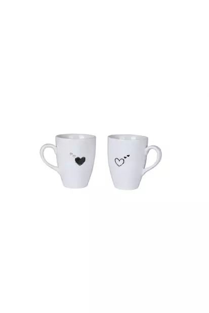 Posliinimukisetti 2 kpl - Tyylikäs Valko-Musta Muotoilu - Mikroaaltouuni- ja Astianpesukoneenkestävä - 8x8x10 cm, 240 cc - Kahvi- ja teeastiat - 8684282595250 - 1