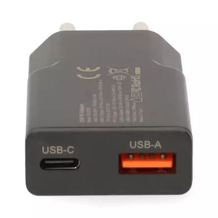 Seinälaturi | 30 W | GaN | PD3.0 | 1.5 / 2.0 / 2.5 / 3.0 A | Lähtöliitäntöjen määrä: 2 | USB-A / USB-C | Automaattinen Jännitteen Valinta | Musta - Verkkolaturit - 5412810470280 - 10