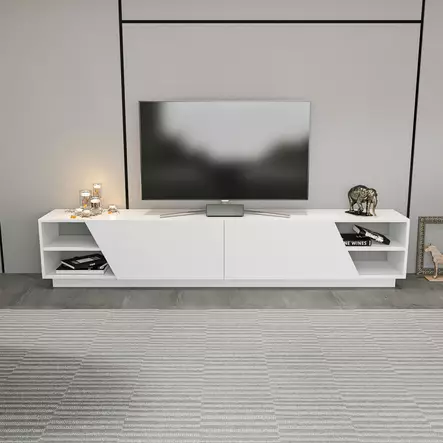 TV-taso, valkoinen, 240 cm leveä, kestävä, skandinaavinen - TV-tasot - 8683743124190 - 2