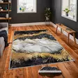 160 x 230 cm Antibakteerinen 3D Digitaalipainettu Matto - Valkoinen Harmaa Kulta Musta - Konepestävä Polyesteri - Suuret ja keskikokoiset matot - 8683742605720 - 2