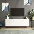 Valkoinen TV-taso, 150x44x31 cm, 100% melamiinipinnoitettu, useita hyllyjä, seinäkiinnitys, moderni ja tyylikäs -  - 19-19-8682870286610 - 2