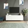 Valkoinen TV-taso, 150x44x31 cm, 100% melamiinipinnoitettu, useita hyllyjä, seinäkiinnitys, moderni ja tyylikäs -  - 19-19-8682870286610 - 1