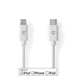 Lightning Kaapeli | USB 2.0 | Apple Lightning 8-Pin | USB-C Uros | 480 Mbps | Niklattu | 1.00 m | Pyöreä | PVC | Valkoinen | Label - Nedis tuotteet - 5412810421060 - 50