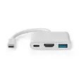 USB N Moniporttisovitin | 3-in-1 | USB 3.2 Gen 1 | USB-C Uros | HDMI Ulostulo / USB-A Naaras / USB-C Naaras | 5 Gbps | 0.10 m | Pyöreä | Niklattu | PVC | Valkoinen | Laatikko - Tietokone ja verkko - 5412810416080 - 10