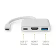 USB N Moniporttisovitin | 3-in-1 | USB 3.2 Gen 1 | USB-C Uros | HDMI Ulostulo / USB-A Naaras / USB-C Naaras | 5 Gbps | 0.10 m | Pyöreä | Niklattu | PVC | Valkoinen | Laatikko - Tietokone ja verkko - 5412810416080 - 50