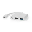 USB N Moniporttisovitin | 3-in-1 | USB 3.2 Gen 1 | USB-C Uros | HDMI Ulostulo / USB-A Naaras / USB-C Naaras | 5 Gbps | 0.10 m | Pyöreä | Niklattu | PVC | Valkoinen | Laatikko - Tietokone ja verkko - 5412810416080 - 1