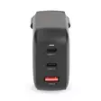 Seinälaturi | 100 W | GaN | PD3.0 | 2.5 / 3.0 / 5.0 A | Lähtöliitäntöjen määrä: 3 | USB-A / 2x USB-C | Automaattinen Jännitteen Valinta | Musta - Verkkolaturit - 5412810470150 - 10