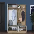 Hall Standi - Tyylikäs Valkoinen Pähkinä, 100% Melamiini E1 Laatu, 18mm, 119,6x182,8x35,5cm, Useita Hyllyjä, Kiinnitettävä - Eteiskaapit - 8683743764600 - 6