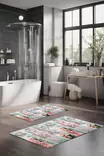 Kylpyhuonematto Setti 2-osainen, Monivärinen, 100% Polyesteri, 7mm Nukka, 600gr/m², Koko 40x60cm ja 60x100cm - Kylpyhuonematot ja kosteantilan matot - 8684283195480 - 2