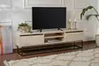 Marmorinen TV-taso - 100% Melamiinipinnoitettu - Rautajalat - 2 Vetolaatikkoa - 180x50x40 cm - Travertiini Musta - TV-tasot - 8684283111220 - 2