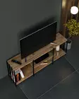 Moderni Musta TV-taso - 124x46x26 cm - Kestävä Metalli- ja Melamiinipinnoite - Monikäyttöinen Säilytysratkaisu - TV-tasot - 8683743247240 - 2