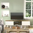 Moderni TV-taso, Valkoinen Pähkinä, 180x53x35 cm, 100% Melamiinipinnoitettu, Useita Hyllyjä, Kiinnitettävä Seinäasennus - TV-tasot - 8681875507720 - 3