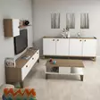 Olohuoneen Kalustesetti - Tammi Valkoinen - 100% Melamiinipinnoitettu - TV-taso, Hylly, Konsoli, Sohvapöytä - 18mm - Huonekalut - 8682870559110 - 4