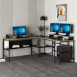 Opiskelupöytä Dore Musta - 100% Melamiinipinnoitettu Lastulevy, 18mm, 180x74x60cm, Hylly 115x11x20cm, 2 Pakettia - Työpöydät - 8684282258490 - 3