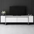 TV-taso, Valkoinen Hopea, 100% Melamiinipinnoitettu Lastulevy, 18 mm, Metallijalat, 180x50x30 cm, Tyylikäs ja Moderni - TV-tasot - 8684283557240 - 3