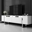 TV-taso, Valkoinen Hopea, 100% Melamiinipinnoitettu Lastulevy, 18 mm, Metallijalat, 180x50x30 cm, Tyylikäs ja Moderni - TV-tasot - 8684283557240 - 2