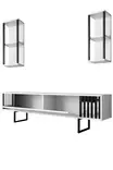 TV-taso, valkoinen/musta, 100% melamiinipinnoitettu, metallijalat, 180x30x48 cm, seinähyllyt 22x21x60 cm (2 kpl) - TV-tasot - 8683742126140 - 8