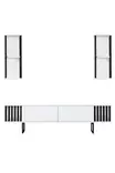 TV-taso, valkoinen/musta, 100% melamiinipinnoitettu, metallijalat, 180x30x48 cm, seinähyllyt 22x21x60 cm (2 kpl) - TV-tasot - 8683742126140 - 7
