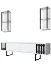 TV-taso, valkoinen/musta, 100% melamiinipinnoitettu, metallijalat, 180x30x48 cm, seinähyllyt 22x21x60 cm (2 kpl) - TV-tasot - 8683742126140 - 1
