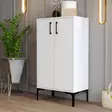 Valkoinen Kenkäkaappi - 100% Melamiinipinnoitettu Lastulevy, 60x111x35 cm, Metallijalat, Muovikahvat, Useita Hyllyjä - Kenkäkaapit - 8683342460880 - 2