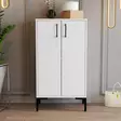 Valkoinen Kenkäkaappi - 100% Melamiinipinnoitettu Lastulevy, 60x111x35 cm, Metallijalat, Muovikahvat, Useita Hyllyjä - Kenkäkaapit - 8683342460880 - 3