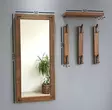 Walnut Hall Stand - 100% Pine Solid Wood, Mirror 50x110 cm, Wall Shelf 50x15 cm, 3 Hooks, Wall-Mountable - Eteiskaapit - 8681875708080 - 5