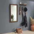Walnut Hall Stand - 100% Pine Solid Wood, Mirror 50x110 cm, Wall Shelf 50x15 cm, 3 Hooks, Wall-Mountable - Eteiskaapit - 8681875708080 - 3