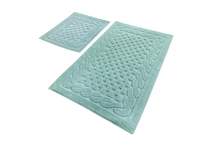 100% Puuvillainen Antibakteerinen Kylpyhuonemattosetti Minttu, 2-osainen, Koko 50x60cm ja 60x100cm, Konepestävä 30°C - Kylpyhuonematot ja kosteantilan matot - 8681875010350 - 1
