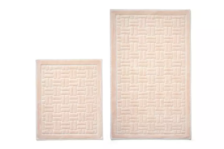 100% Puuvillainen Kylpyhuonemattosetti, 2-osainen, Liukumaton, Konepestävä, Väri: Puuteri, Koko: 50x60cm & 60x100cm - Kylpyhuonematot ja kosteantilan matot - 8682870189720 - 1
