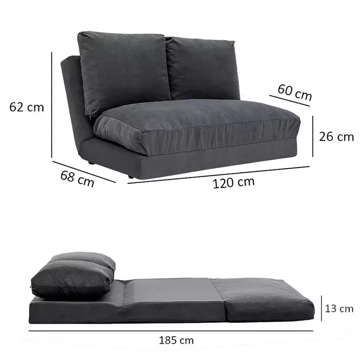 2-istuttava vuodesohva, harmaa, 185 cm leveä, mukava, monikäyttöinen - Vuodesohvat - 8683342263320 - 1