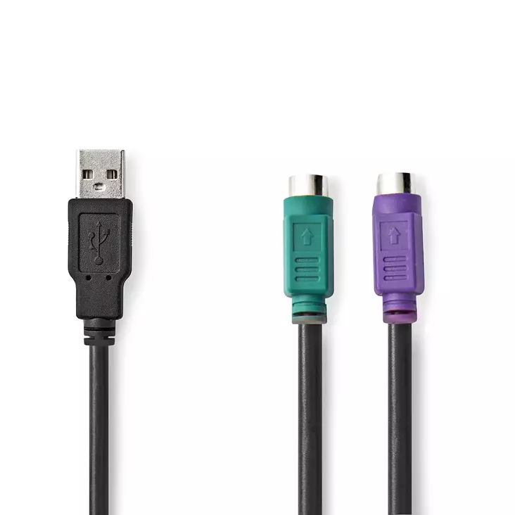 2 in 1 kaapeli | USB 2.0 | USB-A Uros | 2x PS/2 Naaras | 480 Mbps | 0.30 m | Niklattu | Pyöreä | PVC | Musta | Laatikko - Tietokone ja verkko - 5412810421770 - 1