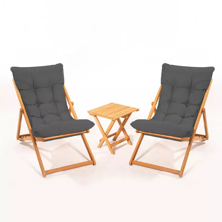 Harmaa Luonnollinen Puutarhapöytä ja Tuolit 3-osainen Setti - 100% Pyökkipuu - Vedenkestävä - Mukavat Ergonomiset Tuolit - Pihakalusteryhmät - 8683742129240 - 1