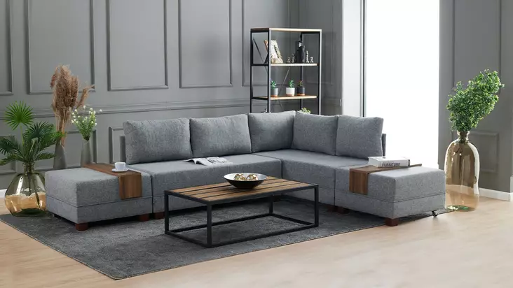 Kulmasohvasänky, harmaa, 210 cm leveä, 70 cm korkea, 280 cm syvä, monikäyttöinen, helppohoitoinen - Sohvat - 8681875112450 - 1