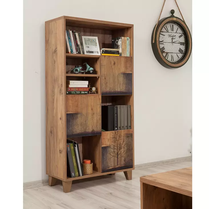 Atlantic Pine Kirjahylly - 100% Melamiinipinnoitettu, UV-suojattu, Puujalat, 80x155x36 cm, Monikäyttöinen Säilytysratkaisu - - 19-19-8681875322910 - 1