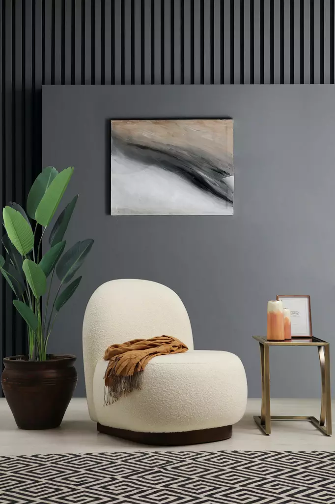 Nojatuoli, bouclet valkoinen, 74 cm x 85 cm x 75 cm, kestävä, mukava, helppohoitoinen - Nojatuolit - 8683342766760 - 1