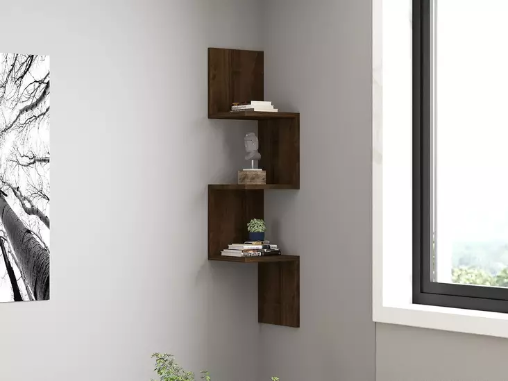 Seinähylly, saksanpähkinä, 105,4 cm korkea, kestävä, helppo asentaa - Seinähyllyt - 8681875449730 - 1