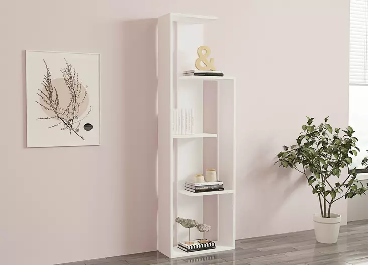 Valkoinen Skandinaavinen Kirjahylly - 100% Melamiinipinnoitettu Lastulevy, 18 mm, 50x160x19,6 cm, Kiinnitettävä Seinäasennus - Kirjahyllyt - 8681875449440 - 1