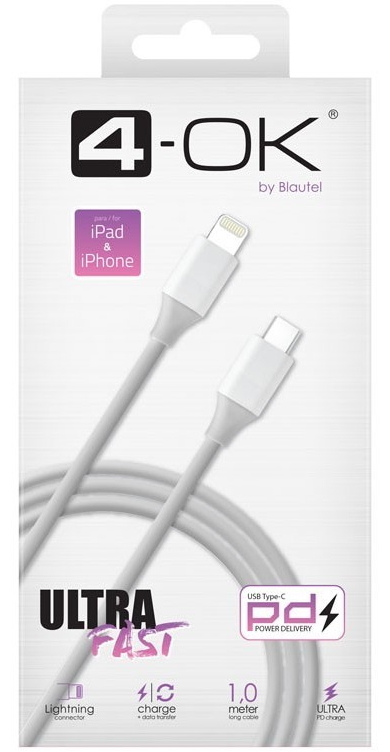 Datakaapeli USB C-Lightning 1m valkoinen, 4-OK - Lightning-kaapelit - 8428728118210 - 1